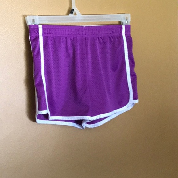 purple and white shorts